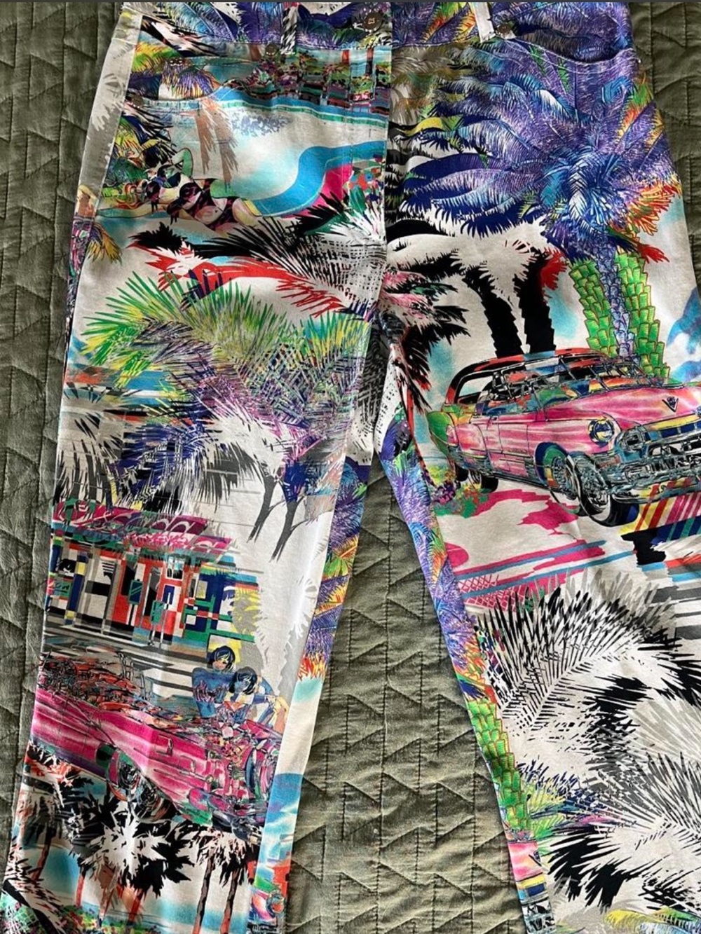 Escada Vibrant Tropical Car Print Leggings - Pink, Blue, Green